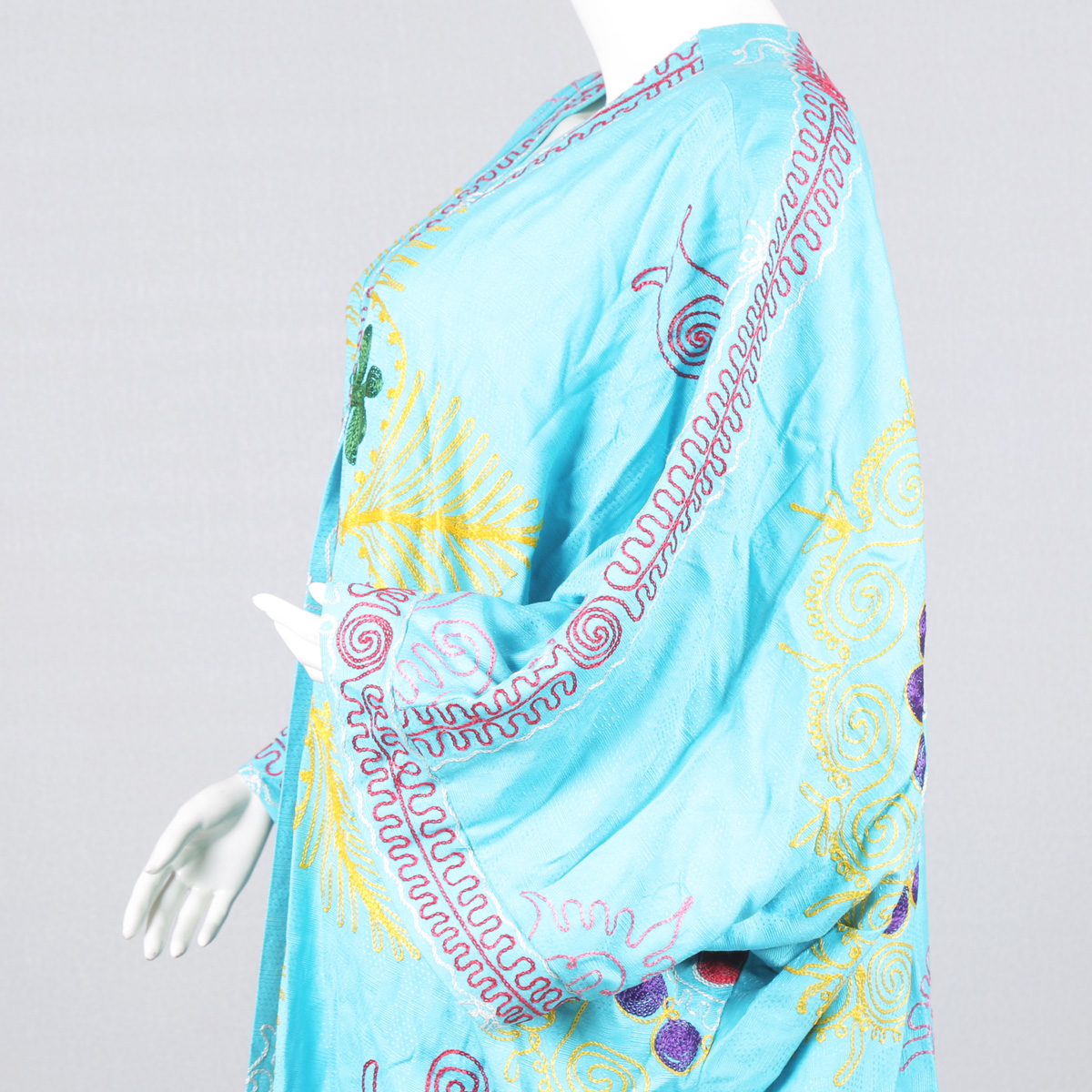 Sky Blue Hand-Stitched Cardigan| Floral Print Long Cardigan