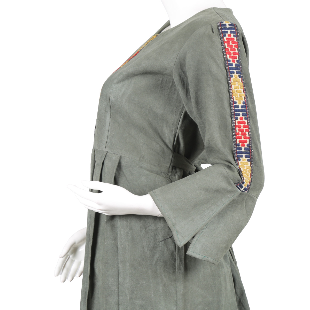 Gray Pleated Dress | Belted Embroidered Dress