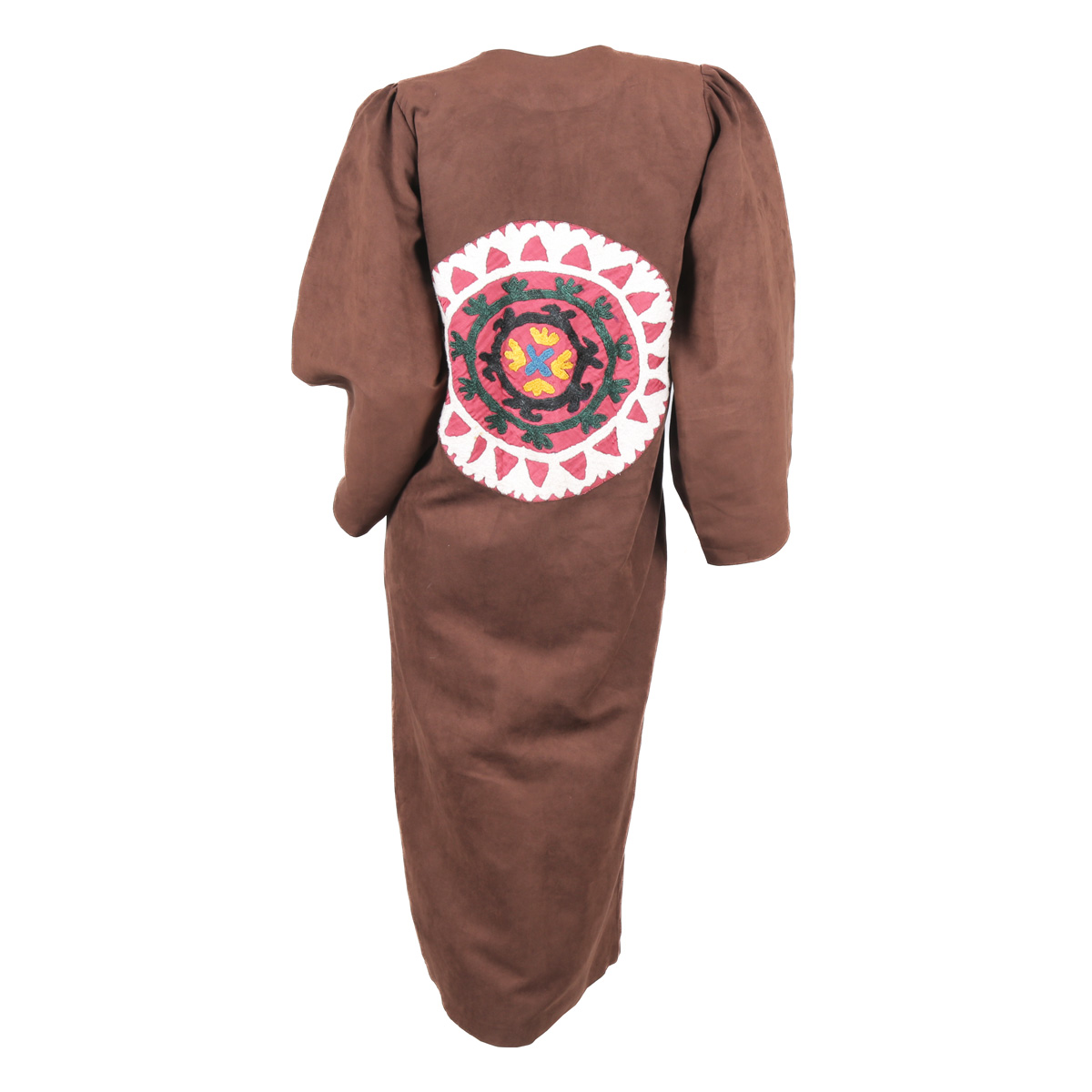 Floral Stitched Long Coat | Dark Brown Floor Length Coat
