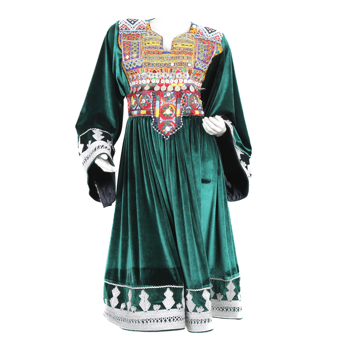 Green Velvet Sunray Pleated Dress | Gande Afghani