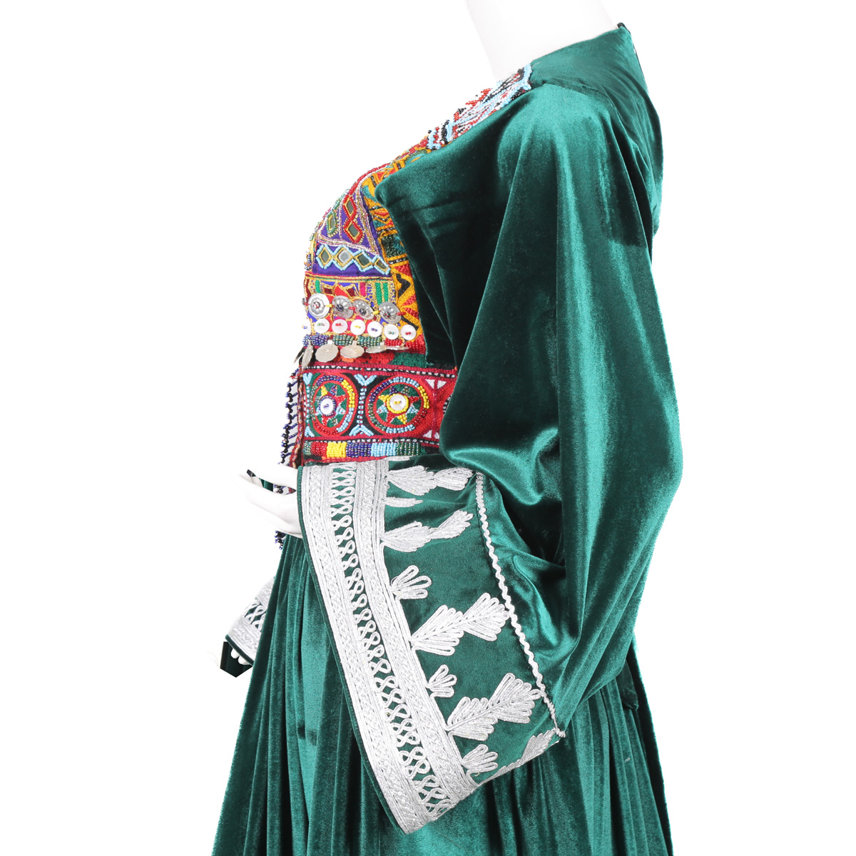 Green Velvet Sunray Pleated Dress | Gande Afghani
