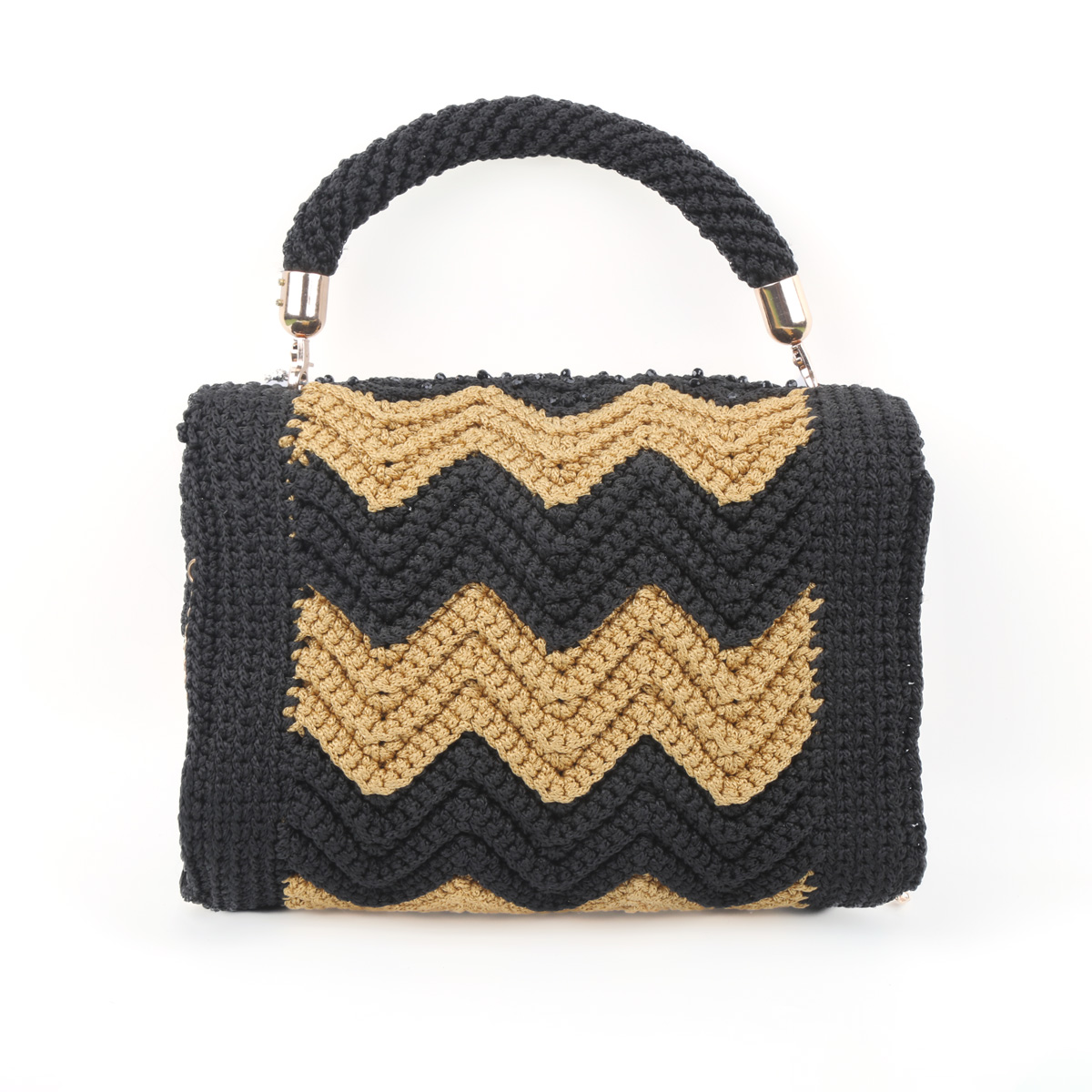Black Cross-Body Shoulder Bag | Embroidered Chain Strap Bag