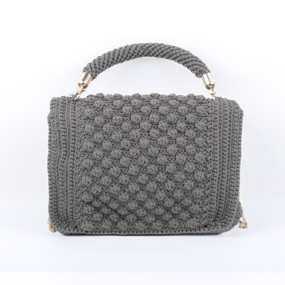 Gray Cross-Body Shoulder Bag | Embroidered Chain Strap Quilted Bag