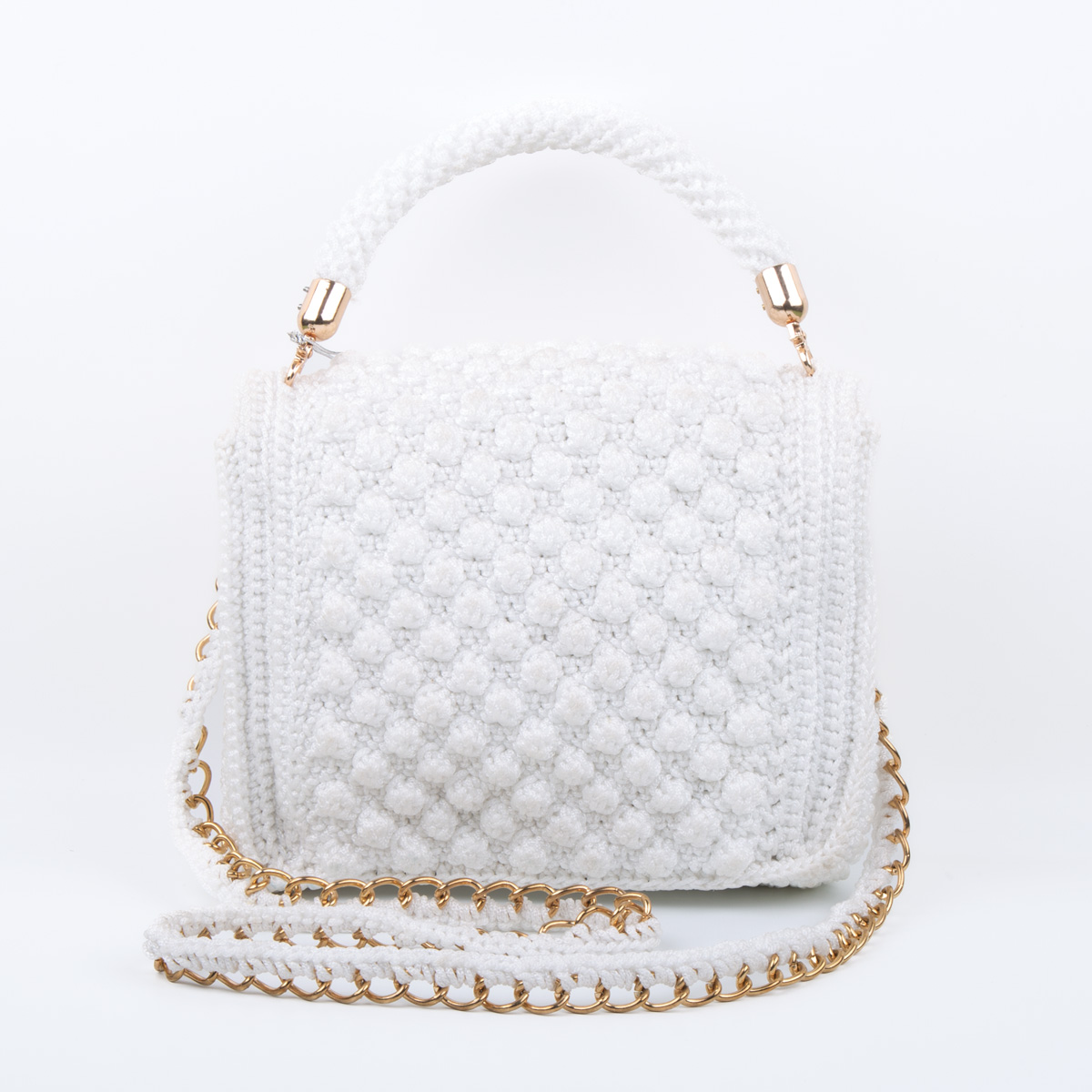 White Cross-Body Shoulder Bag | Embroidered Chain Strap Quilted Bag