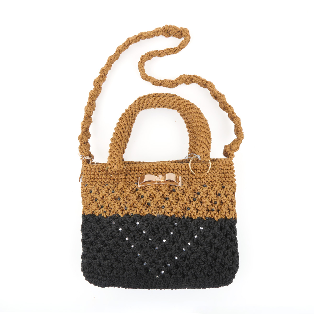 Blackish Brown Quilted Bag | White Bead Embroidered Birkin Bag