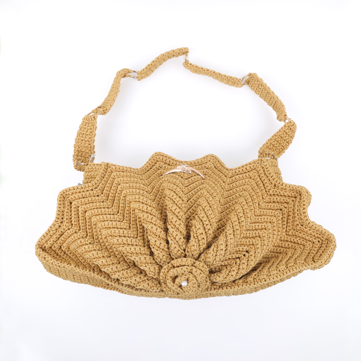 Brown Star Fish Handbag | Pearl Embroidered Zipped Purse