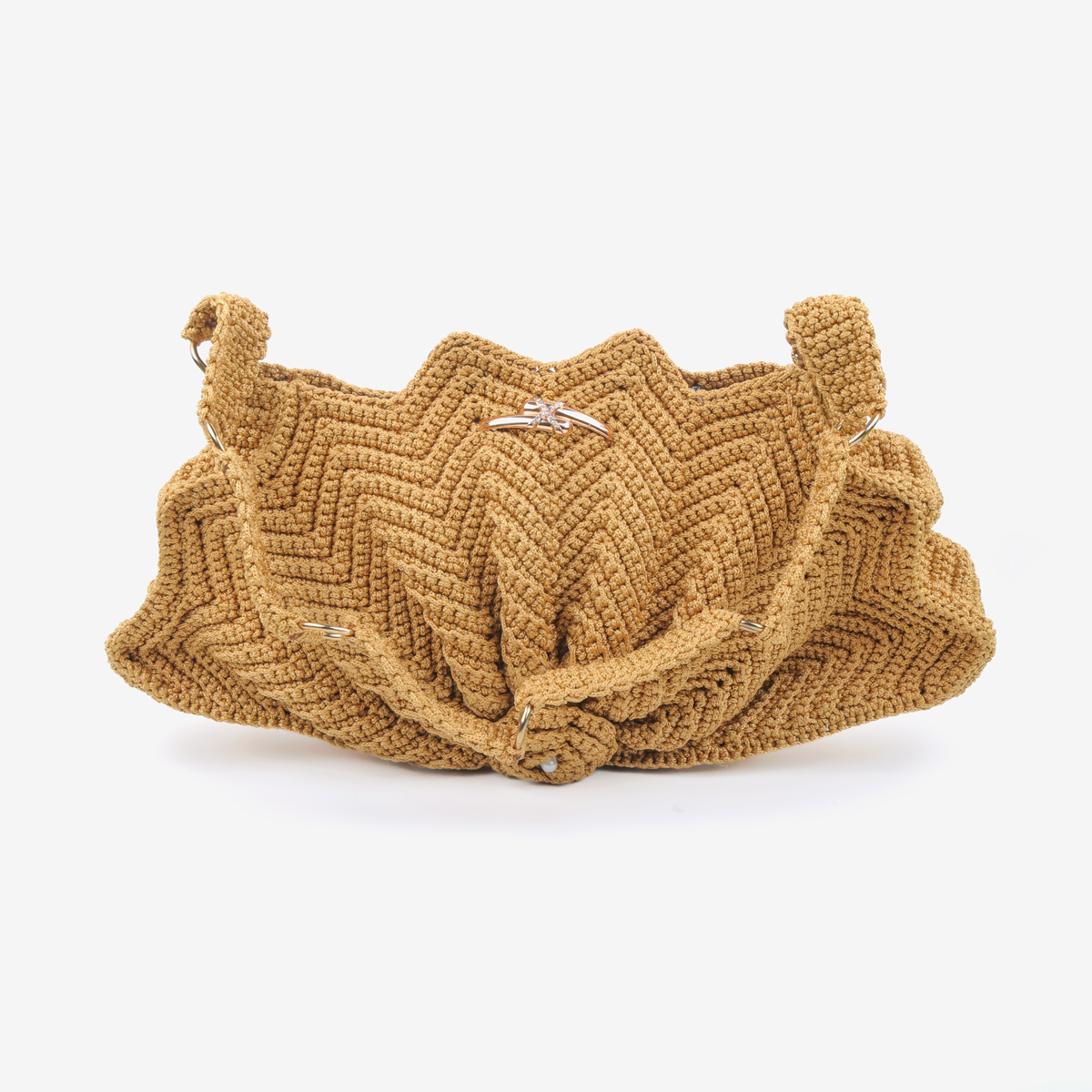Brown Star Fish Handbag | Pearl Embroidered Zipped Purse