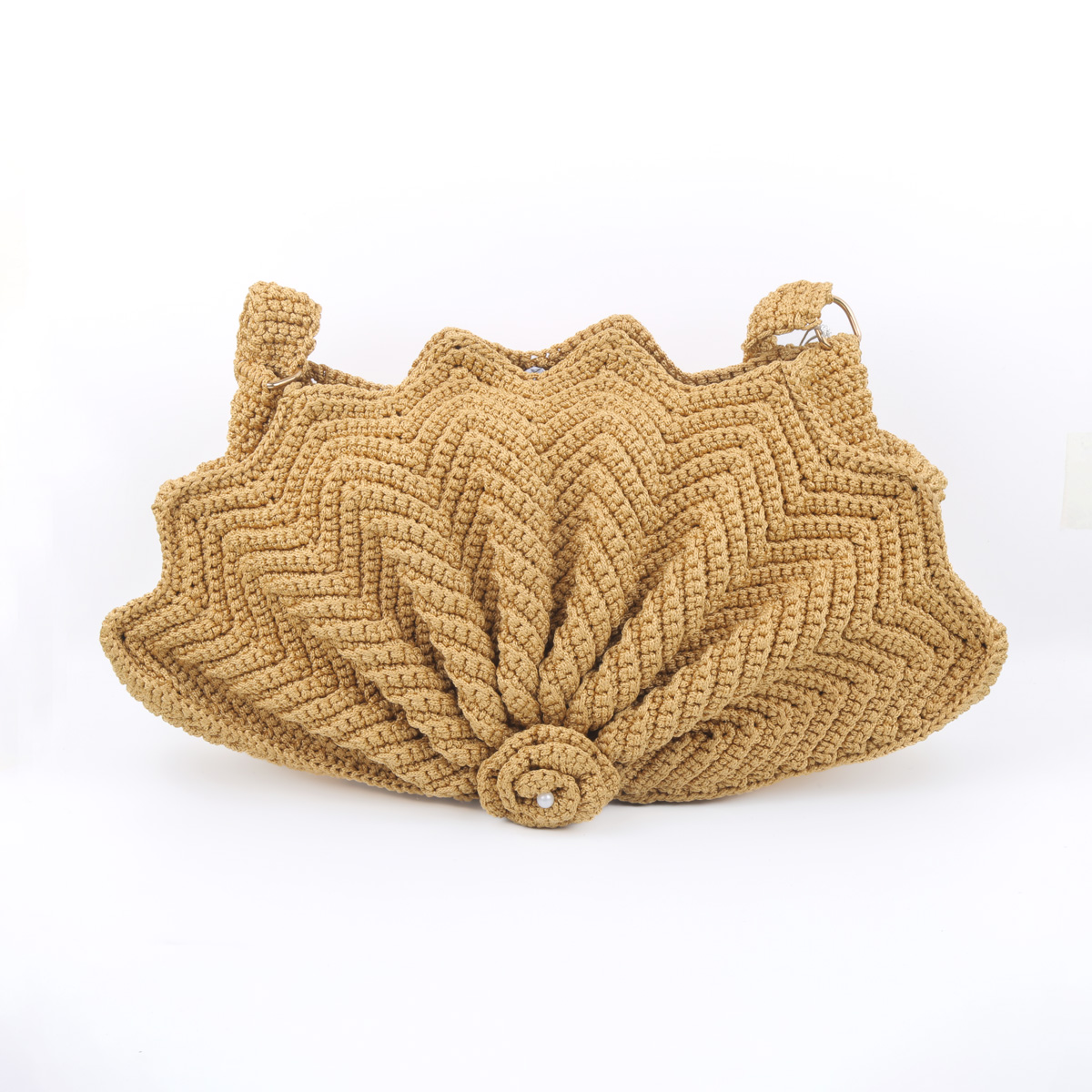 Brown Star Fish Handbag | Pearl Embroidered Zipped Purse