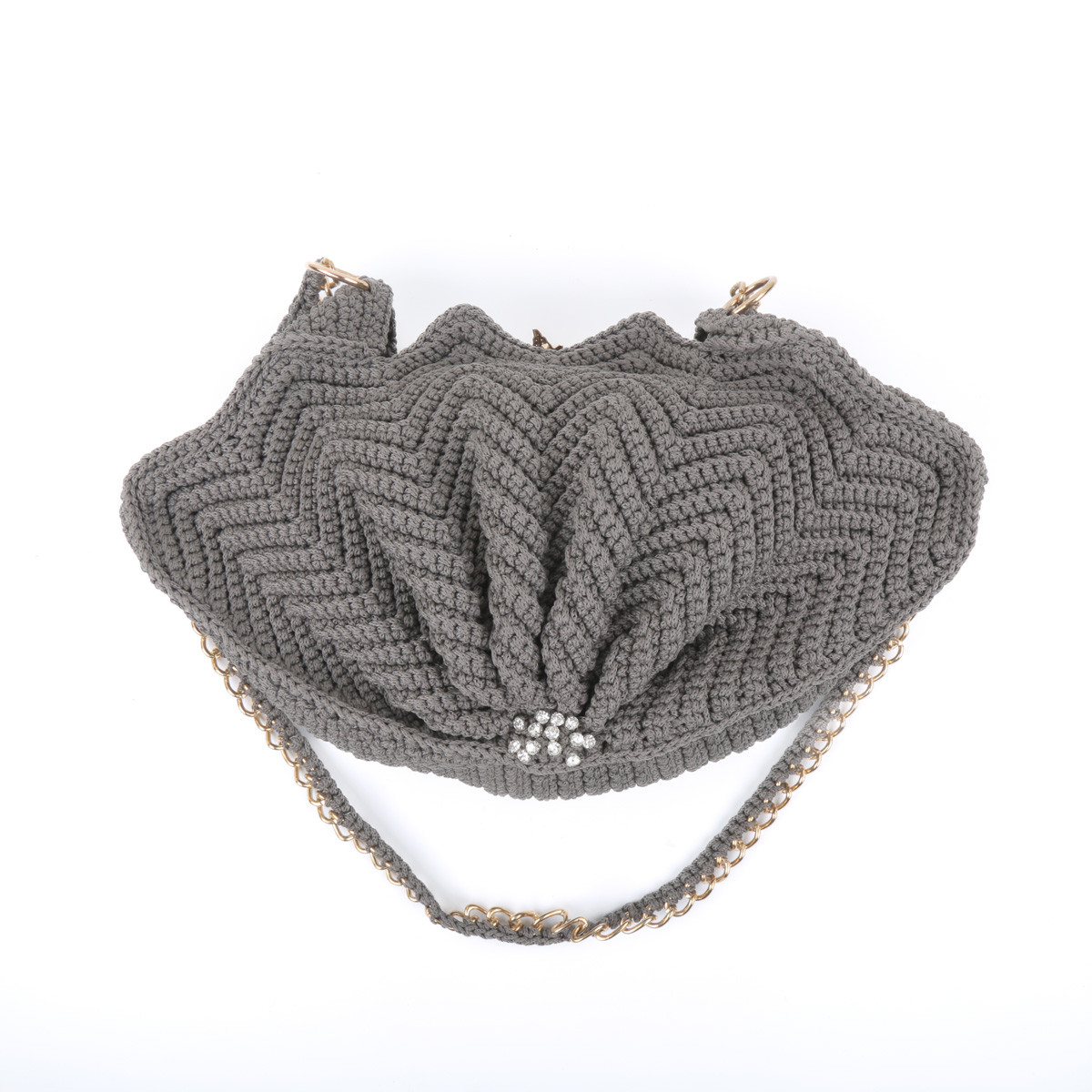 Gray Star Fish Handbag | Pearl Embroidered Zipped Purse