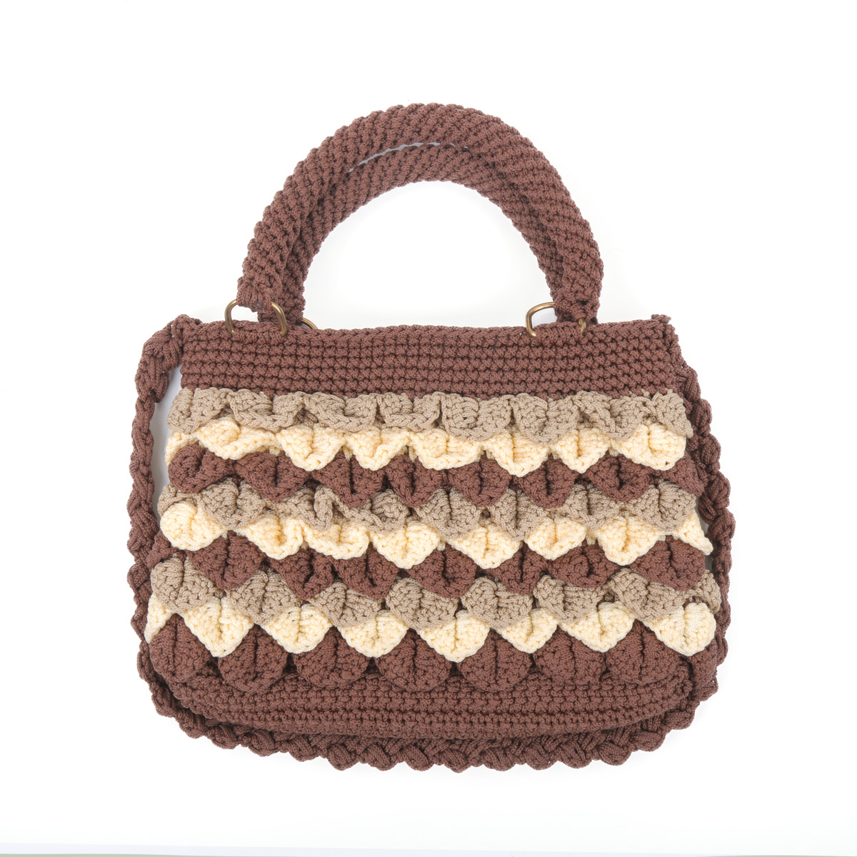 Brown & Cream Shoulder Bag | Hand Knitted Baguette Bag