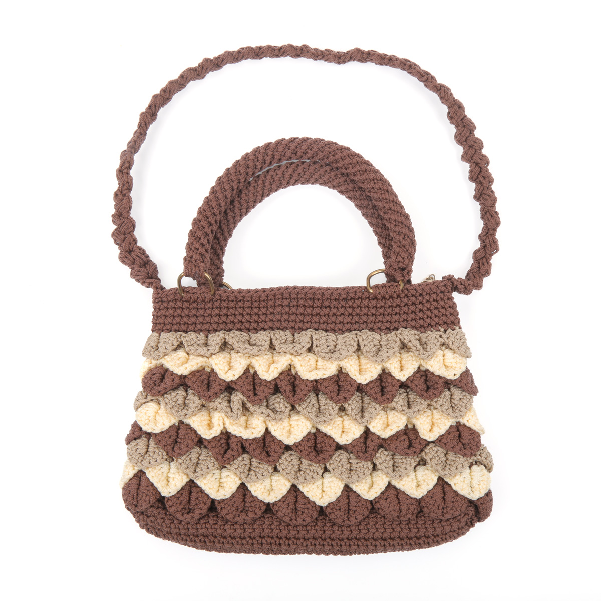 Brown & Cream Shoulder Bag | Hand Knitted Baguette Bag