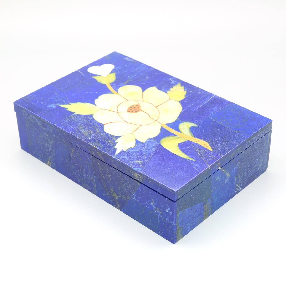 Solo Flower Paint Jewelry Box | Blue Lapis Rectangular Jewel Box