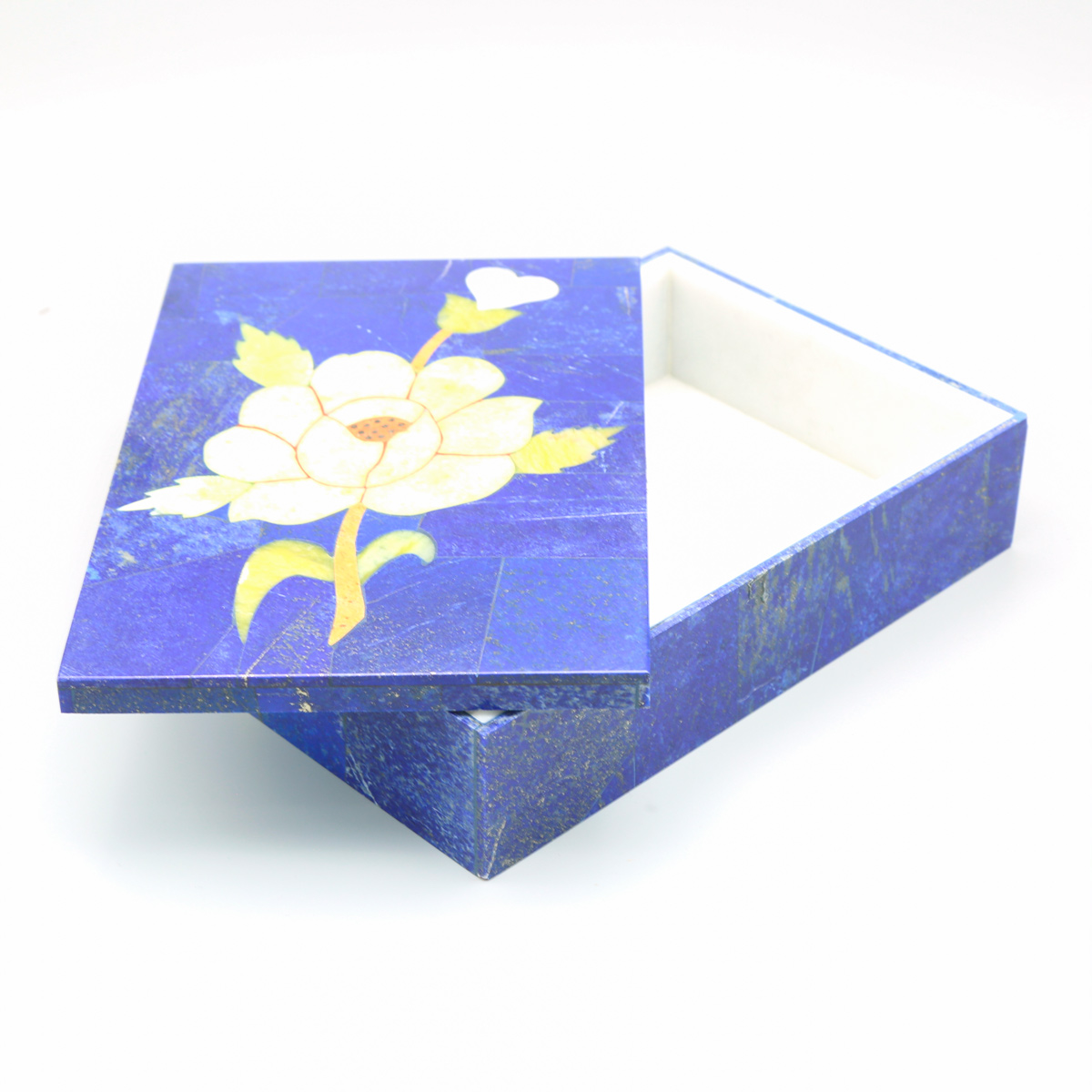 Solo Flower Paint Jewelry Box | Blue Lapis Rectangular Jewel Box