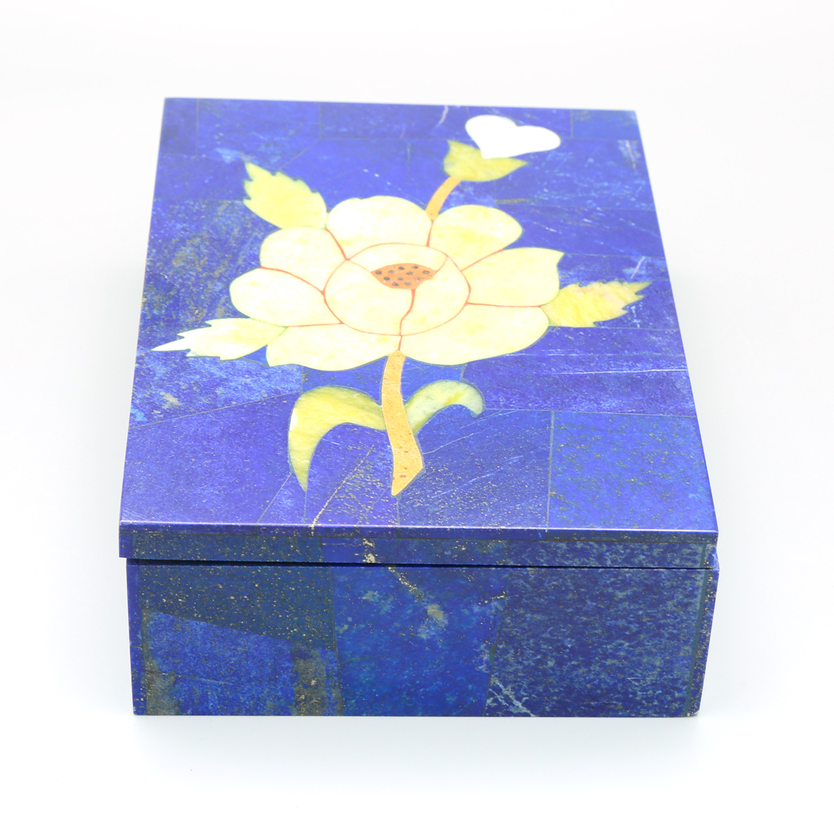 Solo Flower Paint Jewelry Box | Blue Lapis Rectangular Jewel Box