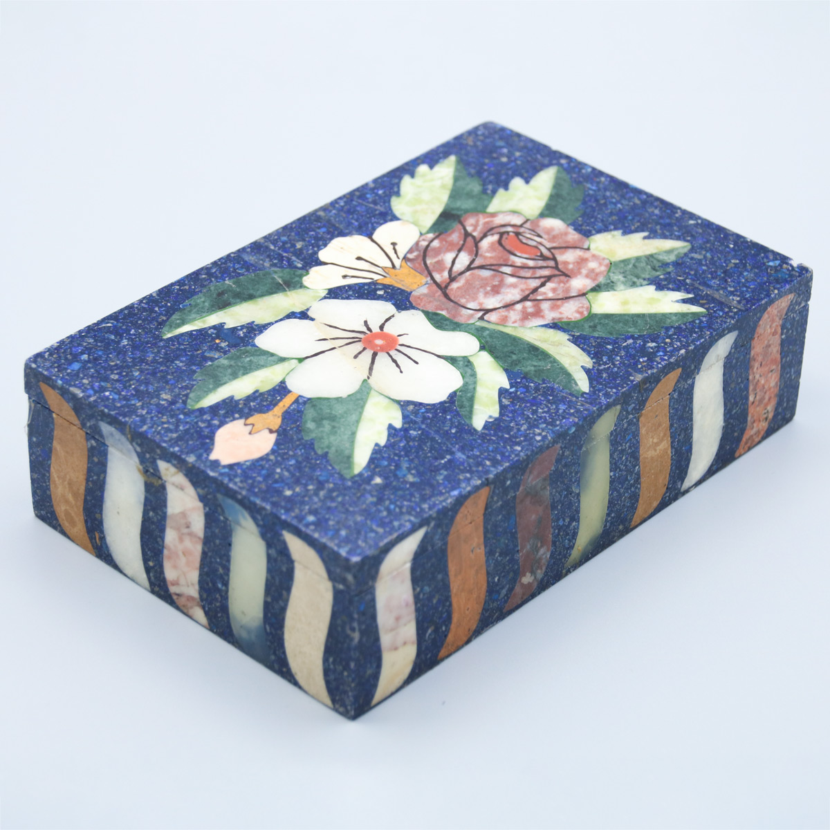 Fine Lapis Lazuli Jewelry Box | With Floral Paint, Afghanistan, giftbox