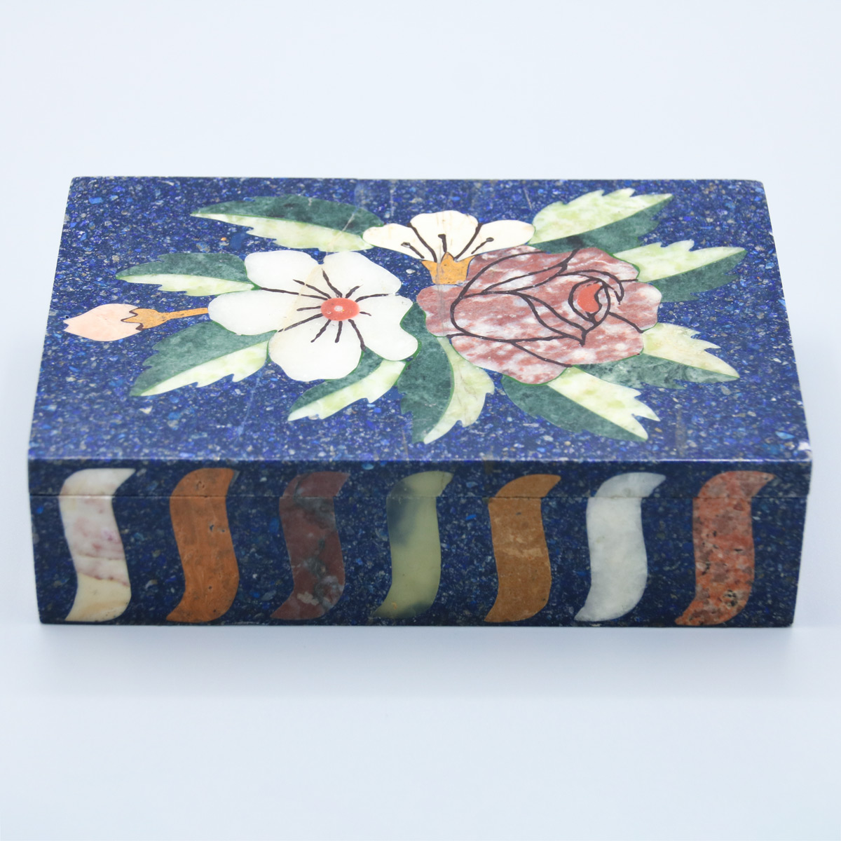 Fine Lapis Lazuli Jewelry Box | With Floral Paint, Afghanistan, giftbox