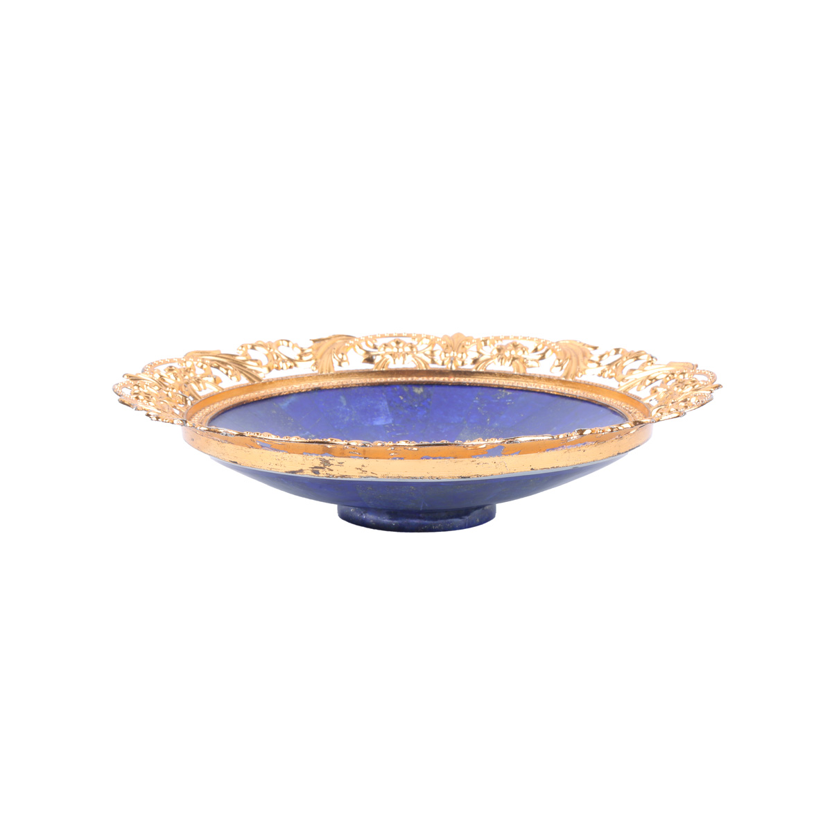 Lapis Lazuli Floral Engraved Dry Fruit Dish | White Marble Stone Candy Plate