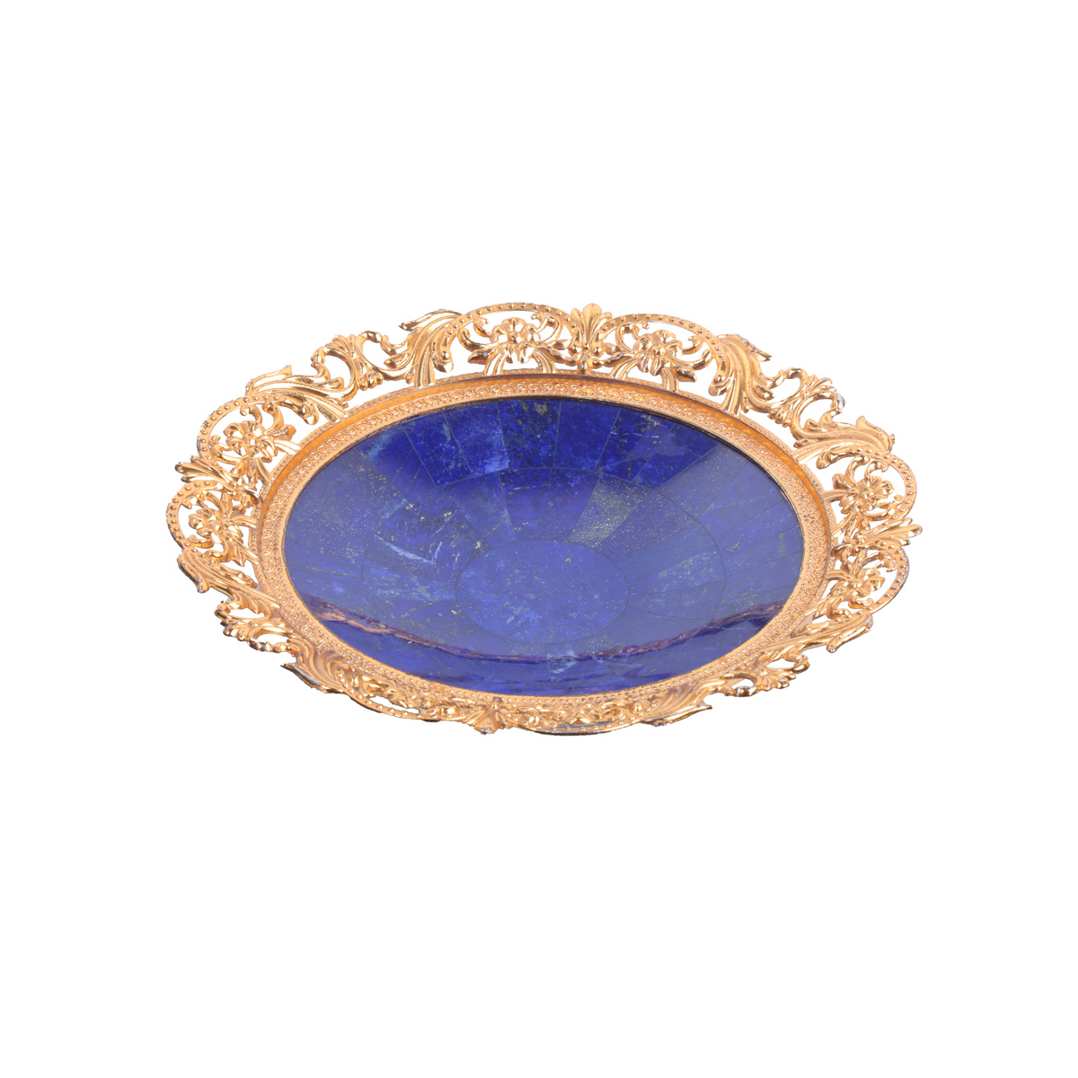 Lapis Lazuli Floral Engraved Dry Fruit Dish | White Marble Stone Candy Plate