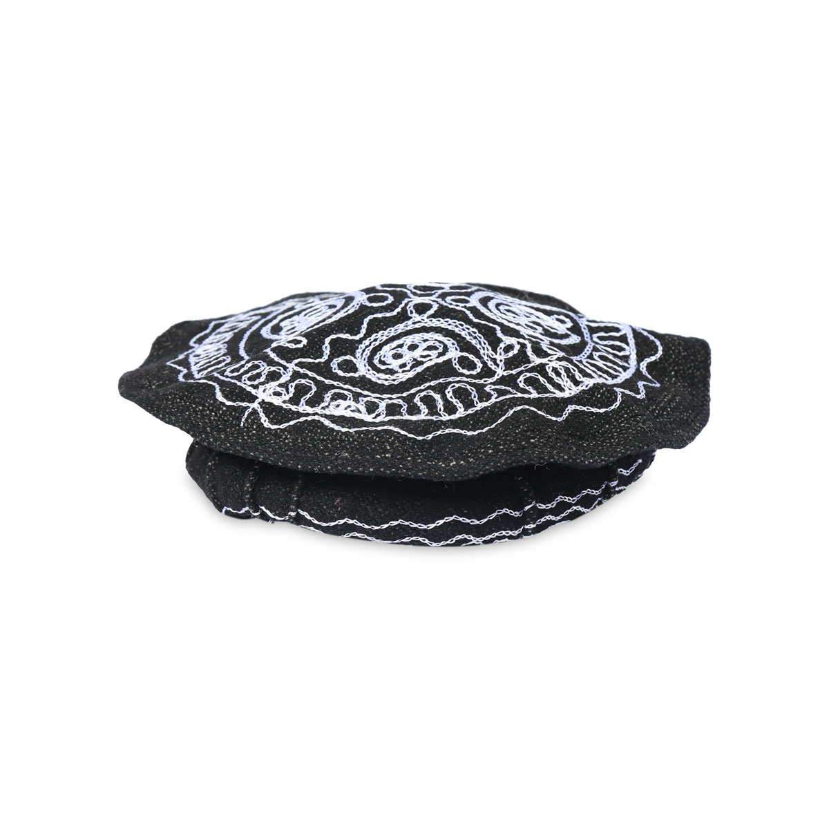 Black Nuristani Embroidered Pakol | Woolen Party Wear Beret Style Hat