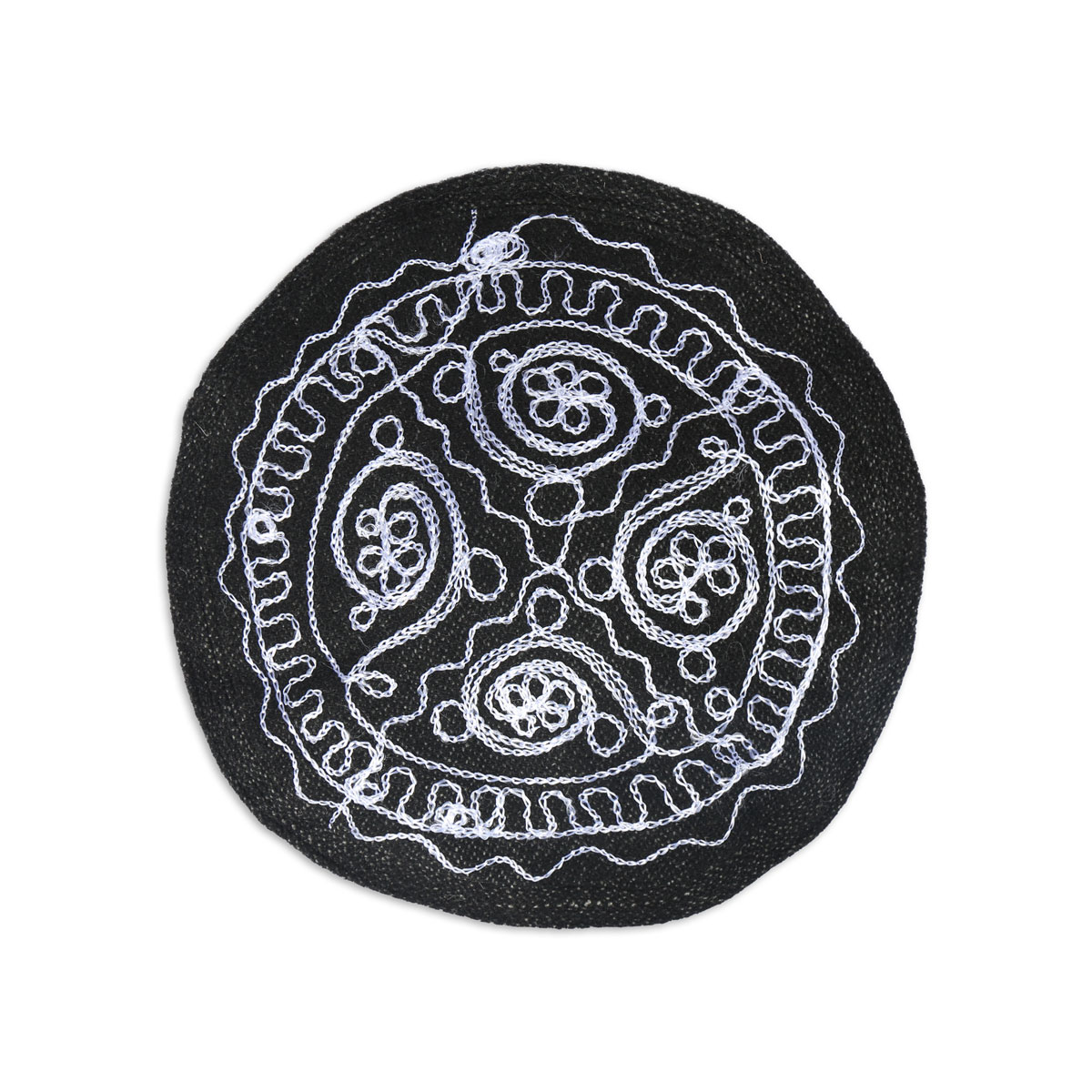 Black Nuristani Embroidered Pakol | Woolen Party Wear Beret Style Hat