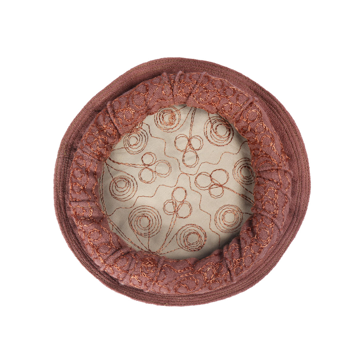 Caramel Brown Nuristani Embroidered Pakol | Woolen Casual Wear Beret Style Hat