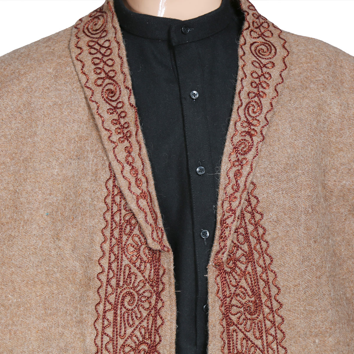 Brown Nuristani Embroidered Long Coat | Traditional Casual Wear Coat