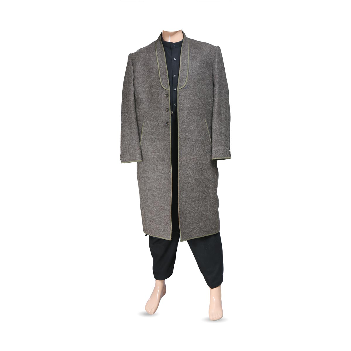 Drak Gray Nuristani Long Coat | Woolen Shawl Lapel Style Long Coat