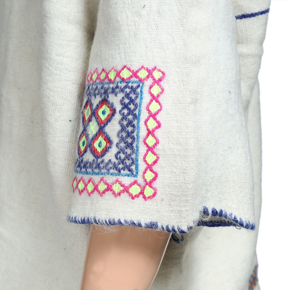 White Nuristani Embroidered Short Coat | Woolen Casual Wear Coat