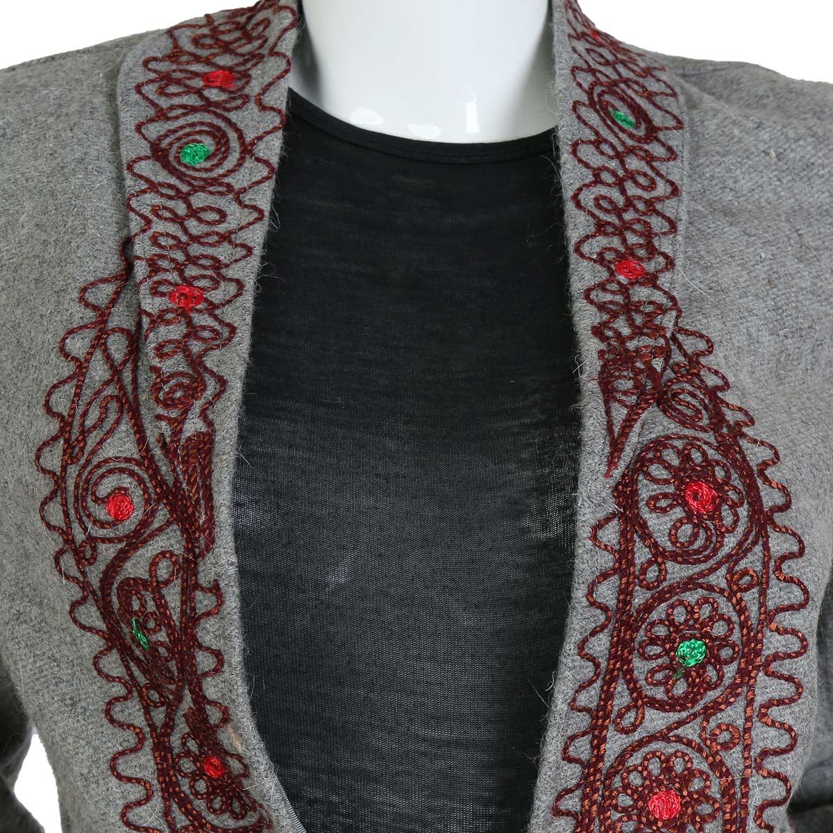 Gray Nuristani Embroidered Coat | Woolen Belted Winter Wear Coat