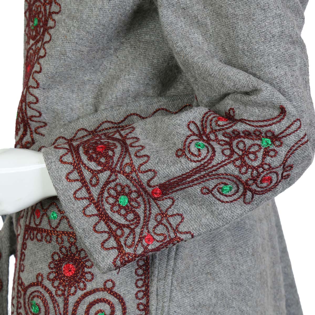 Gray Nuristani Embroidered Coat | Woolen Belted Winter Wear Coat