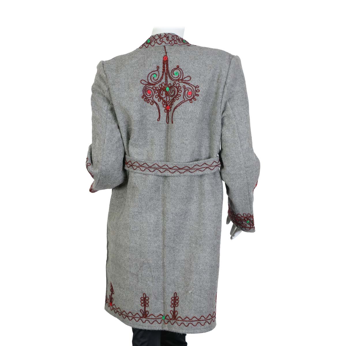Gray Nuristani Embroidered Coat | Woolen Belted Winter Wear Coat