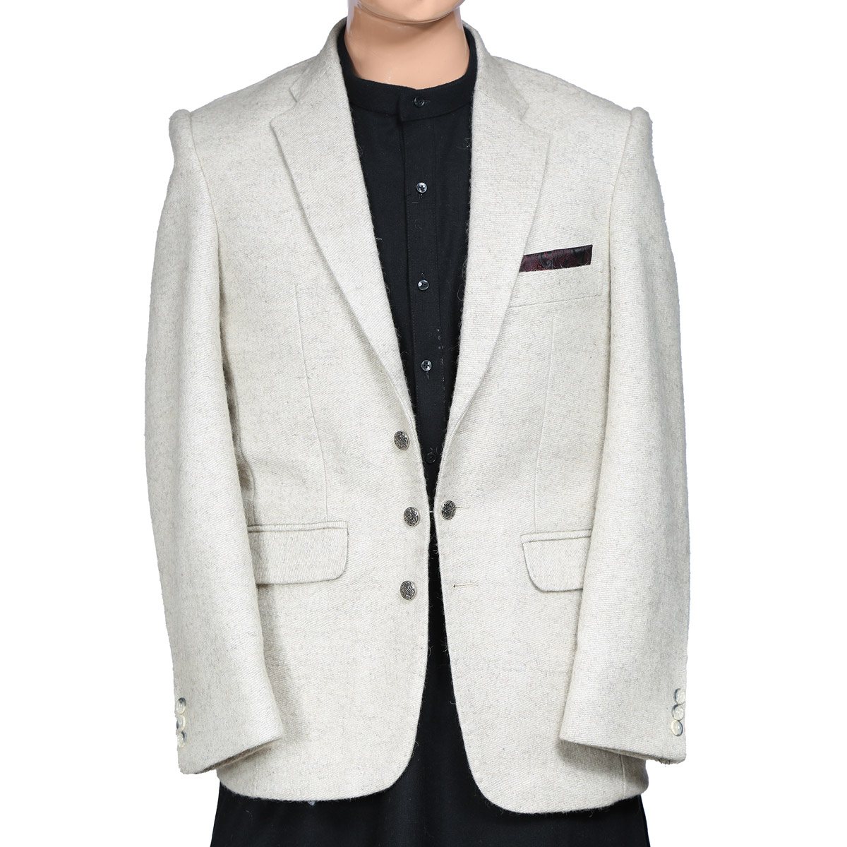 White Nuristani Style Coat | Woolen Classic Men's Coat