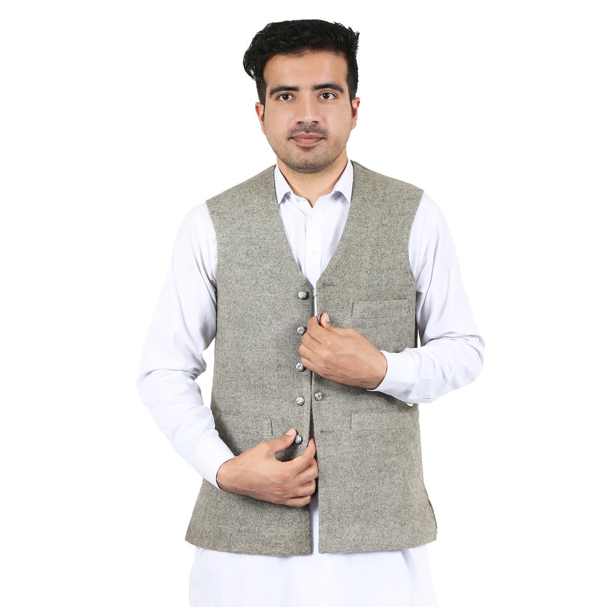 Gray Nuristani Woolen Waistcoat | Casual Wear Handmade Vest