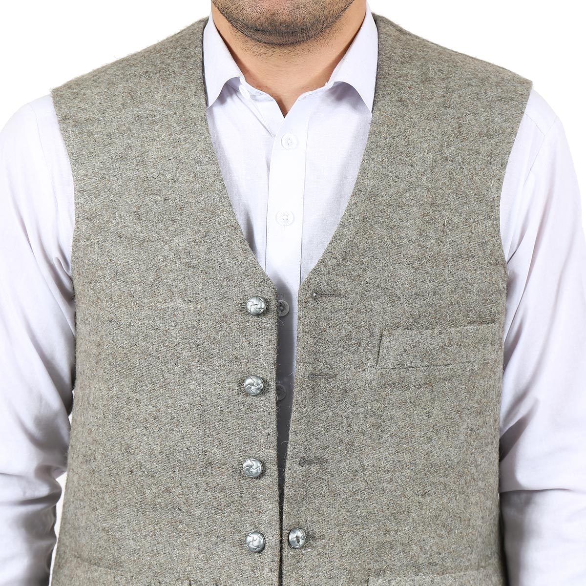 Gray Nuristani Woolen Waistcoat | Casual Wear Handmade Vest