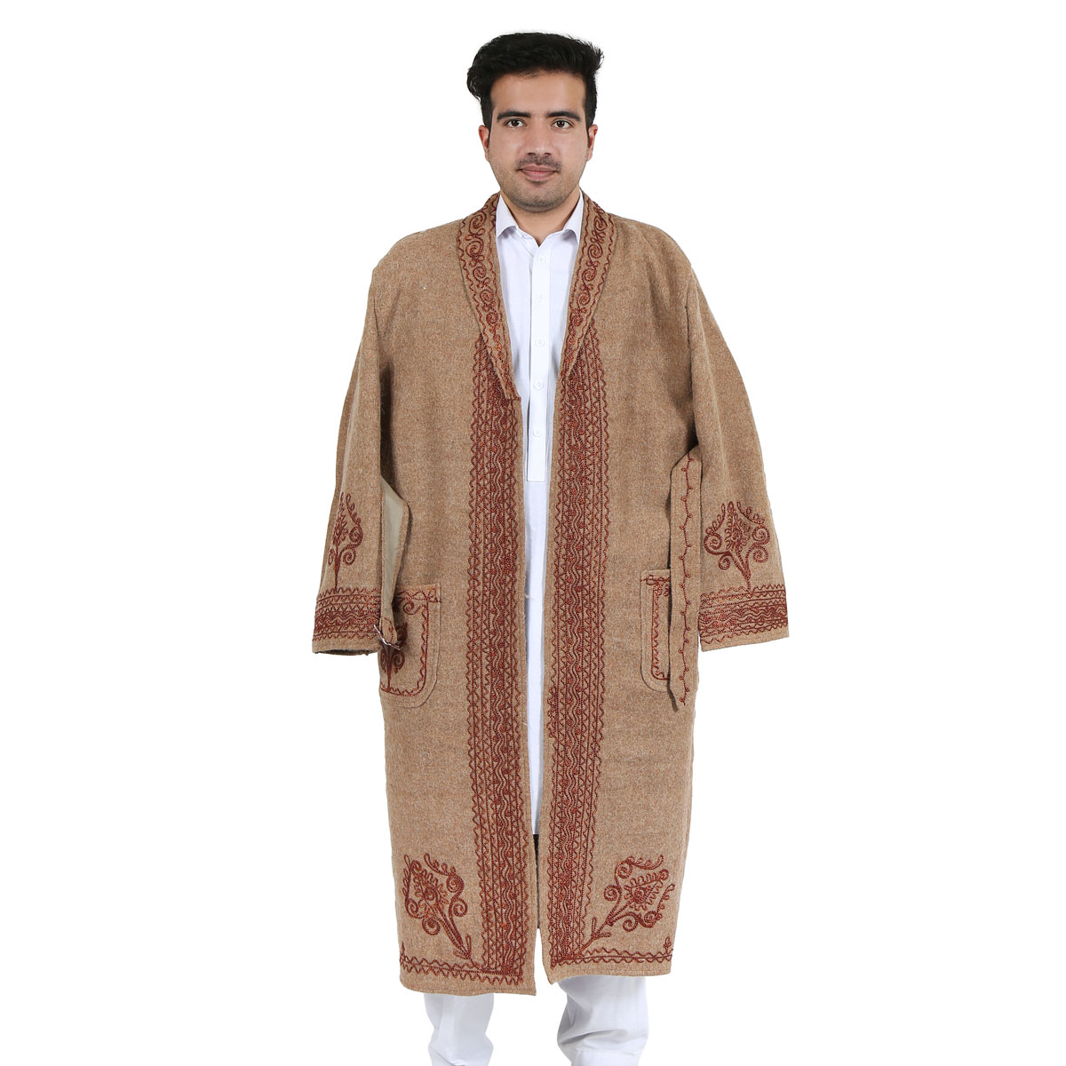 Brown Nuristani Handwoven Long Chapan | Woolen Winter Wear Chapan