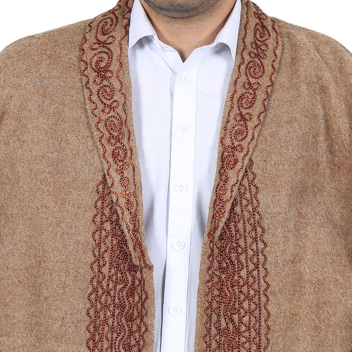 Brown Nuristani Handwoven Long Chapan | Woolen Winter Wear Chapan