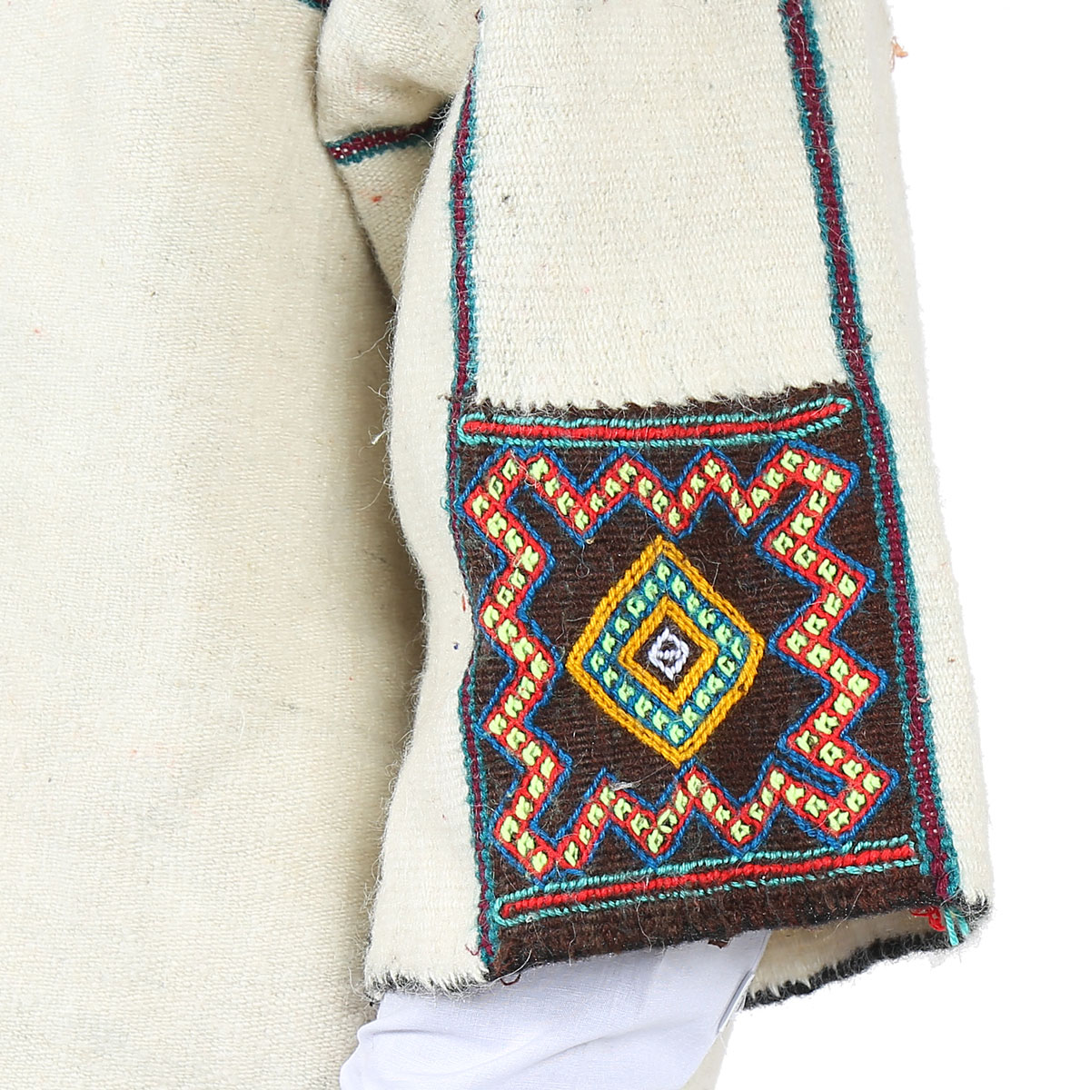 Cream Nuristani Handwoven Short  Chapan | Woolen Winter Wear Chapan