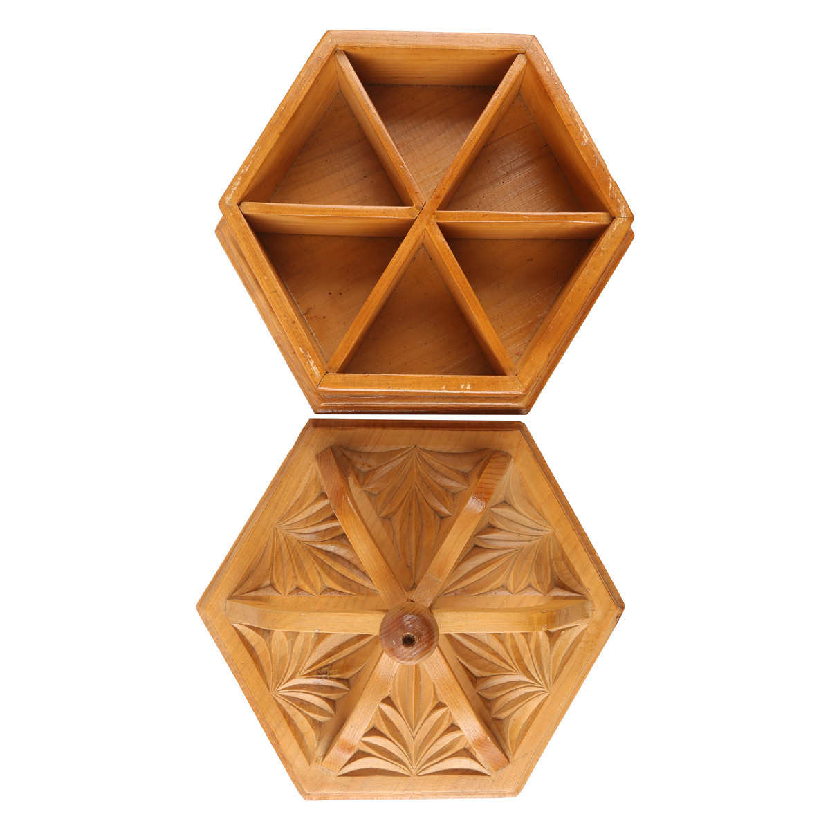 Hexagonal Wooden Fruit Dish | Handmade Candy Dish With Lid