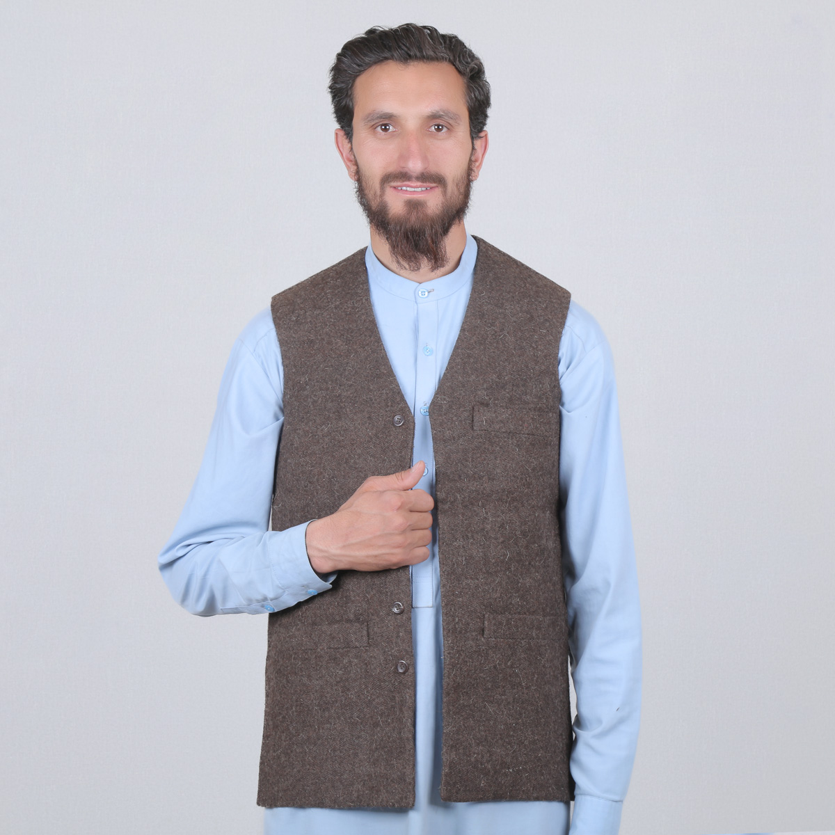 Brown Nuristani Waistcoat | Woolen Casual Wear Waistcoat