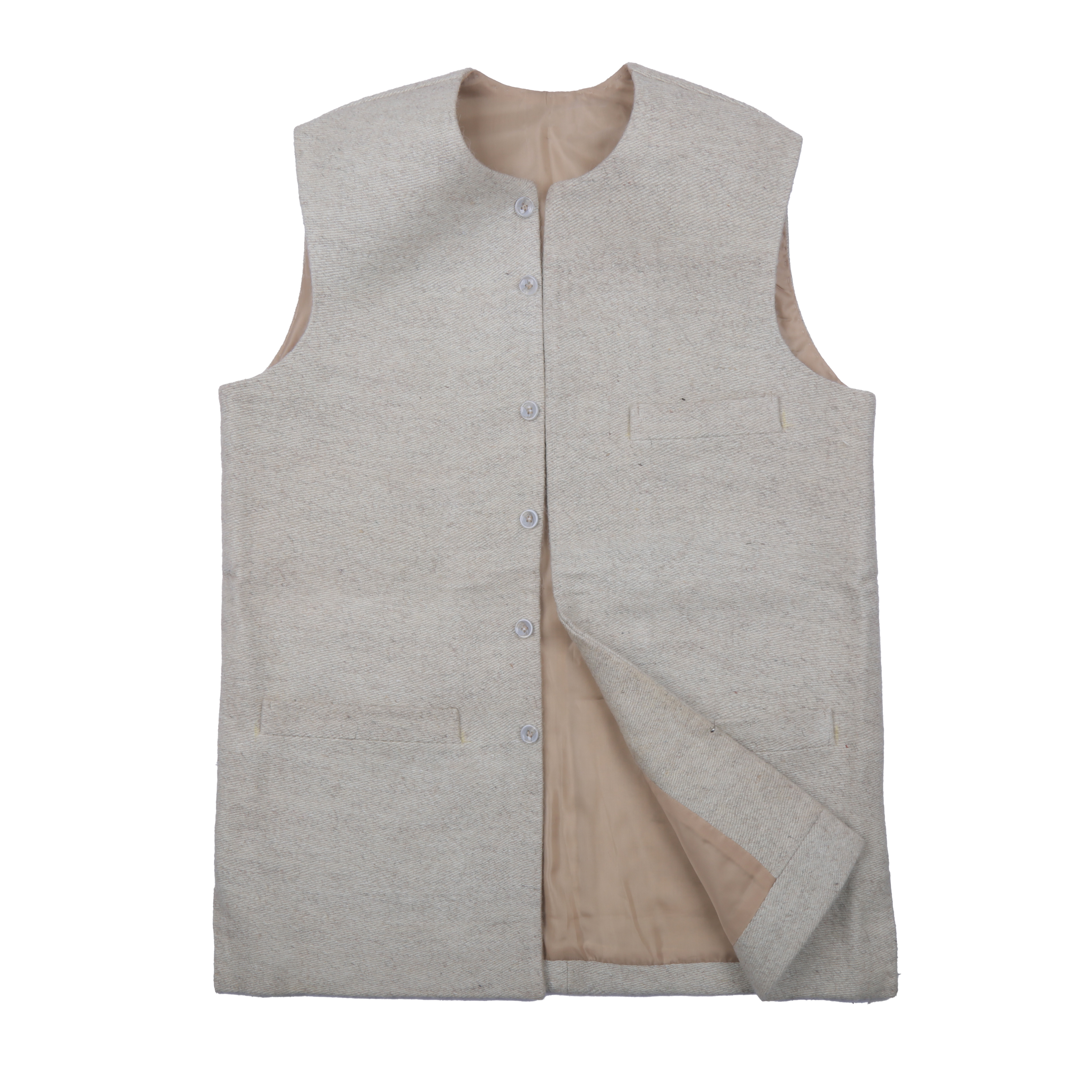 Cream Nuristani Waistcoat | Woolen Casual Wear Vest