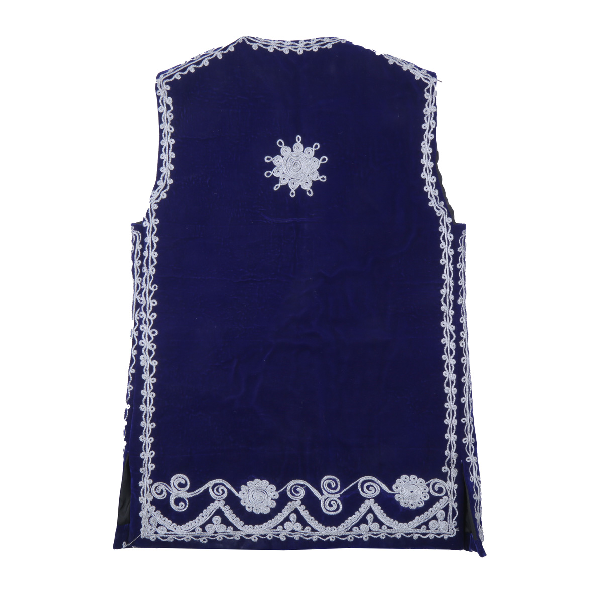 Navy Blue Cherma Embroidered Nuristani Waistcoat | Silk Velvet Party Wear Vest 