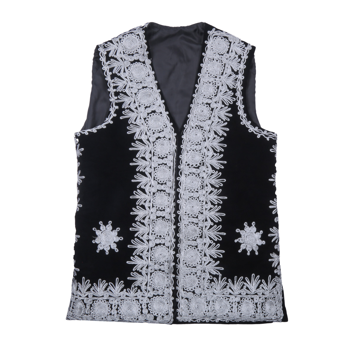 Black Cherma Embroidered Nuristani Waistcoat | Silk Velvet Party Wear Vest