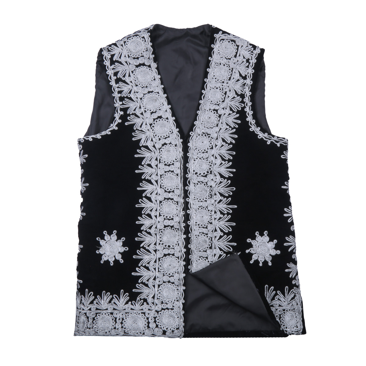 Black Cherma Embroidered Nuristani Waistcoat | Silk Velvet Party Wear Vest