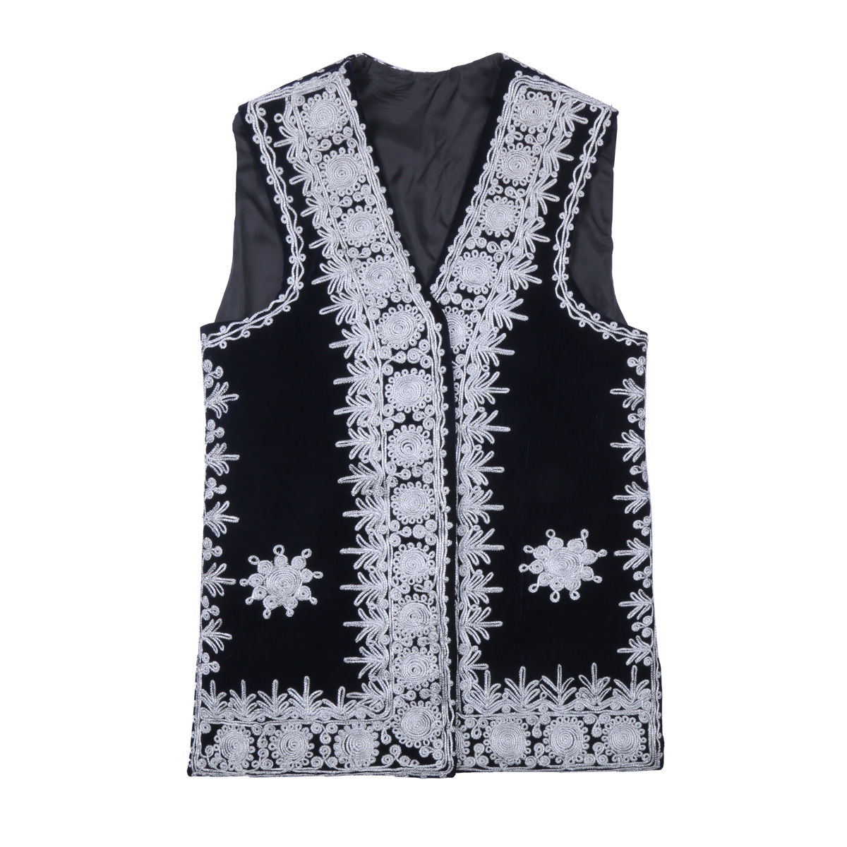 Black Cherma Embroidered Waistcoat | Silk Velvet Party Wear Vest