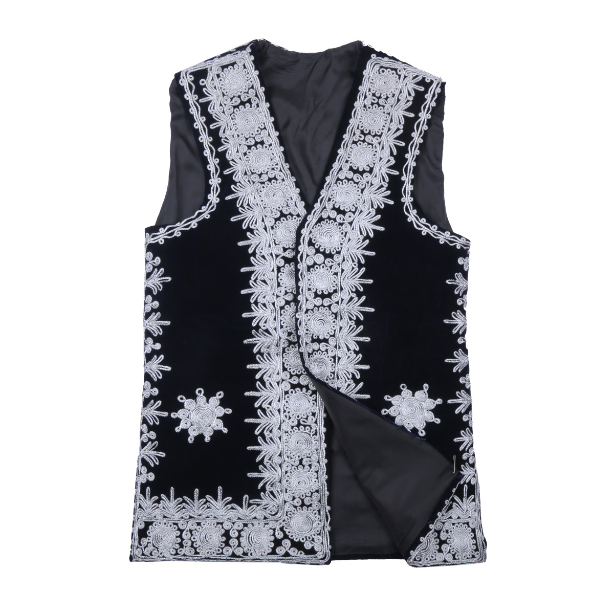 Black Cherma Embroidered Waistcoat | Silk Velvet Party Wear Vest