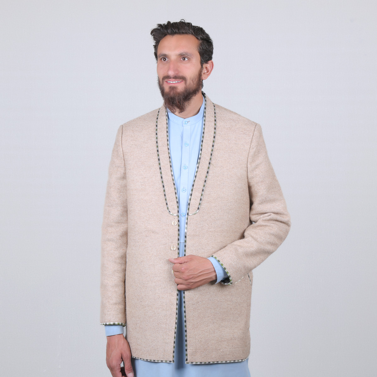 Cream Nuristani Men's Short Chappan | Woolen Casual Wear Coat