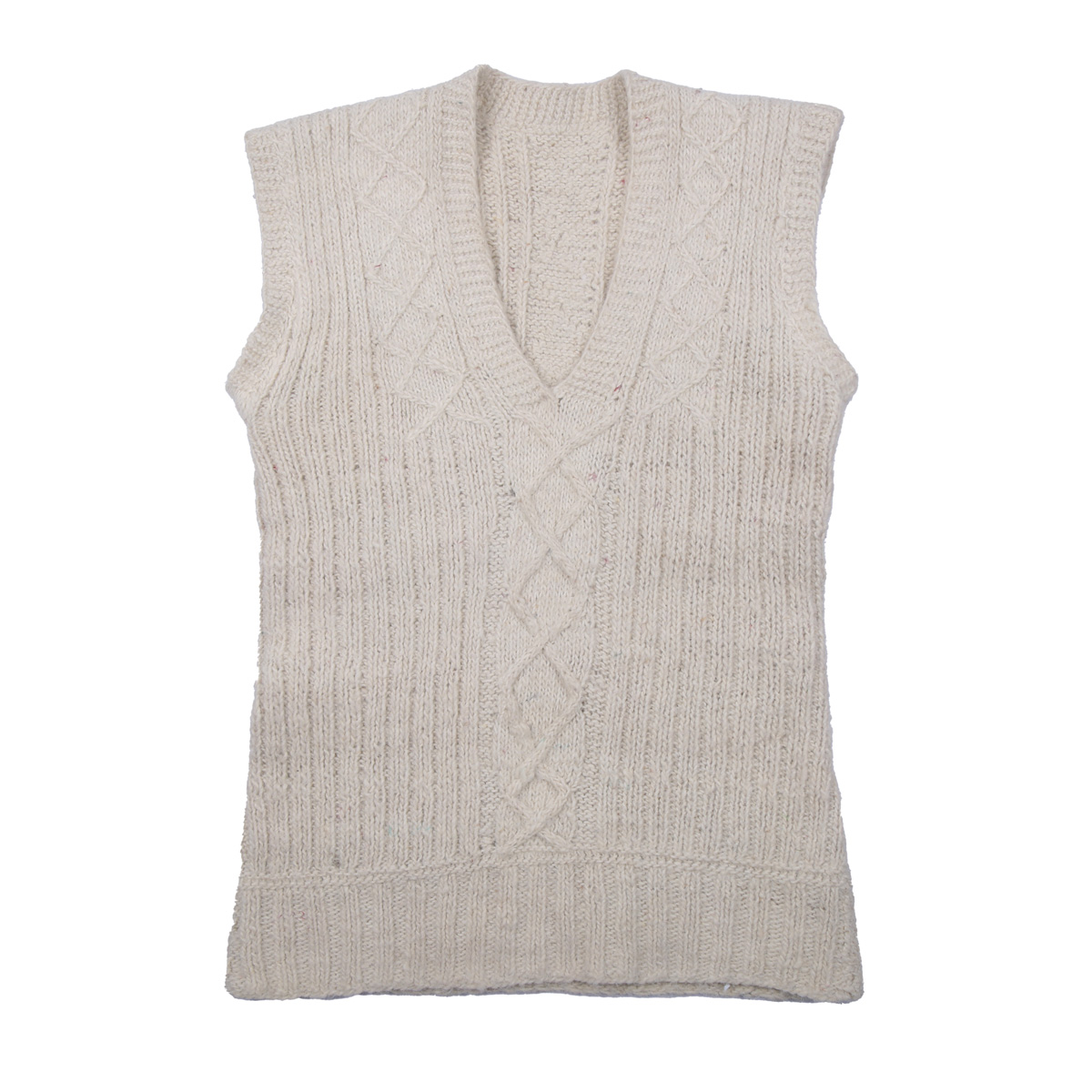 Cream Men's Hand-knitted Jacket | Woolen Sleeveless Winter Wear Sweater
