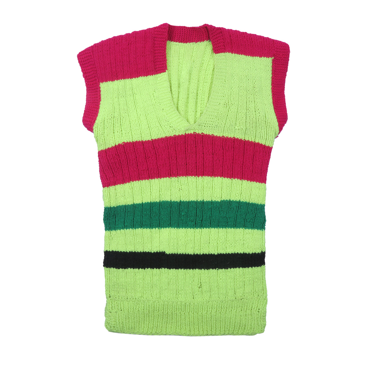 Green Men's Hand-woven Striped Jacket | Sleeveless Knitted Winter Wear Sweater