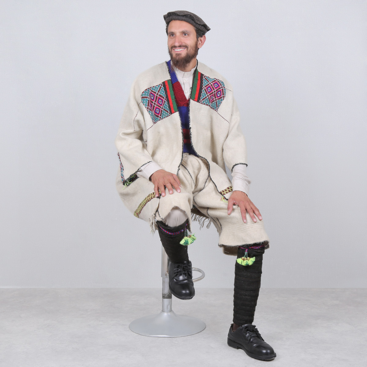 Off-White Chapan, Jacket, Short & Footwear Set | Woolen Winter Wearing