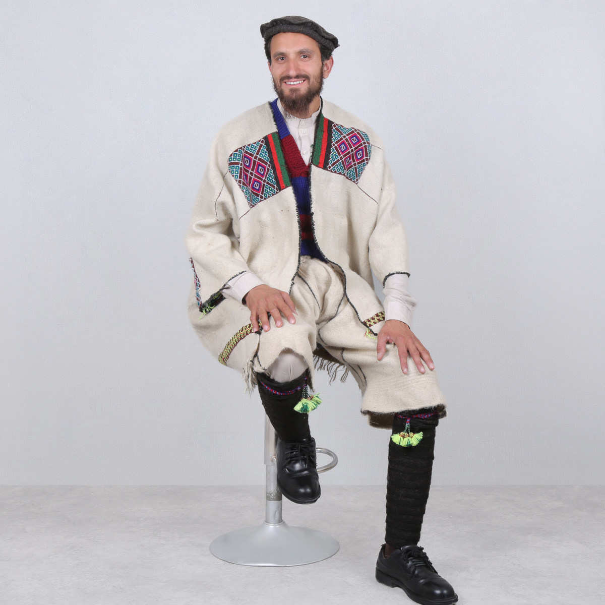 Off-White Chapan, Jacket, Short & Footwear Set | Woolen Winter Wearing